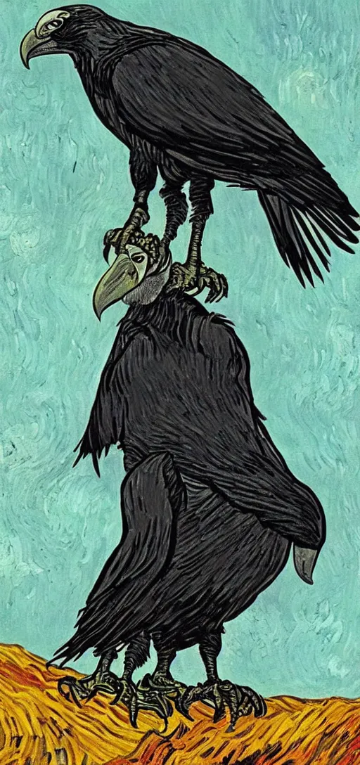 Image similar to vulture in the style of Vincent Van Gogh