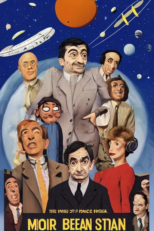 Image similar to criterion collection cover art for the film Mr. Bean goes to Space