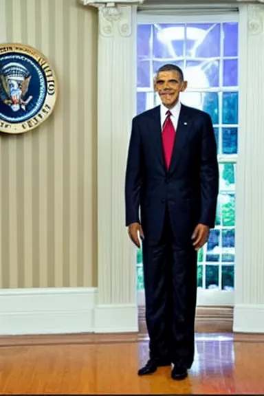 Image similar to a photo taken with the flash on of Obama standing ominously in the corner of the room