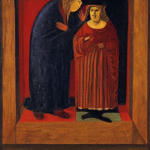 Image similar to painting benjamin netanyahu being held by his mother, tempera on wood, by duccio