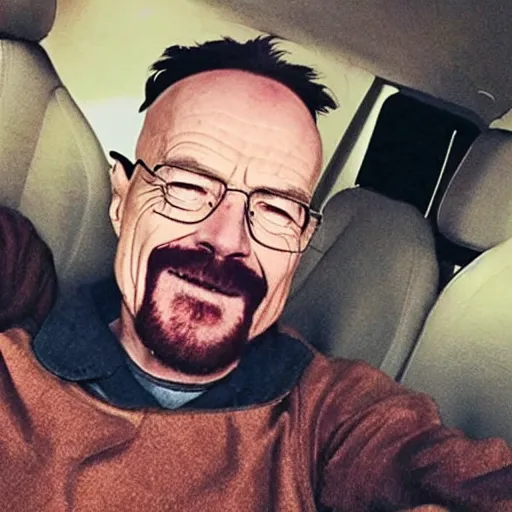 Image similar to Walter White with the dog filter, selfie, cute, snapchat, lighthearted, wholesome