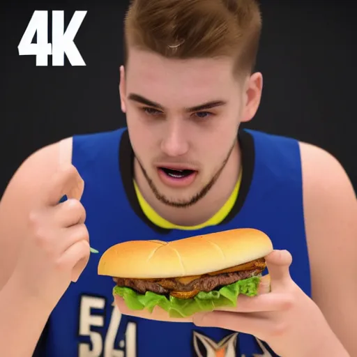 Prompt: 4k very detailed 3D model of Luka Doncic eating a cheeseburger,