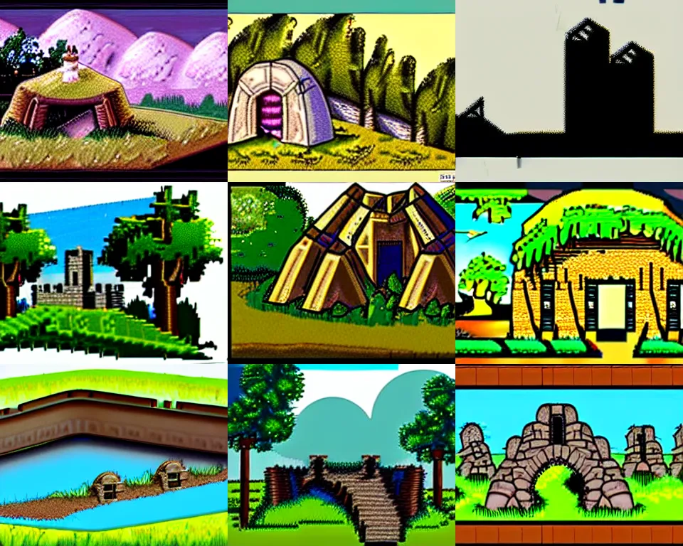 Prompt: destroyed ruins of a small structure in a near empty grassy field from a 9 0 s sierra entertainment point and click 2 d graphic adventure game, art inspired by thomas kinkade