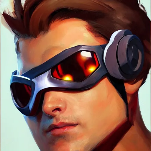 Image similar to greg manchess portrait painting of scott summers aka cyclops as overwatch character, medium shot, asymmetrical, profile picture, organic painting, sunny day, matte painting, bold shapes, hard edges, street art, trending on artstation, by huang guangjian and gil elvgren and sachin teng