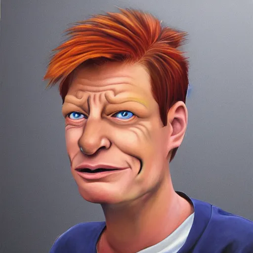 Image similar to fry from futurama as a real person, portrait photograph, hyper realism