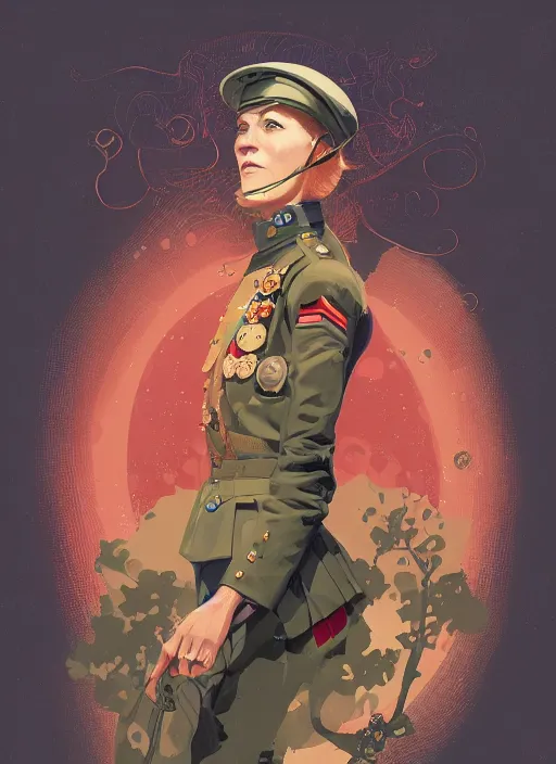 Prompt: portrait of a beautiful nordic woman wearing world war 1 uniform, artstation winner by victo ngai, kilian eng and by jake parker, swirly vibrant color lines, winning award masterpiece, fantastically gaudy, aesthetic octane render, 8 k hd resolution