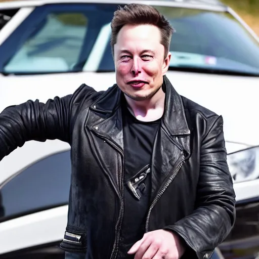 Image similar to Elon Musk in A biker gang very detail4K quality super realistic