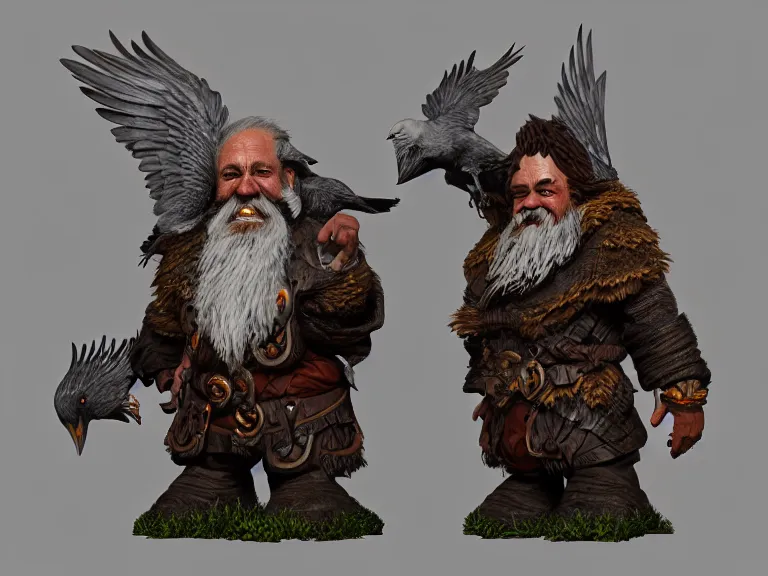 Image similar to Drunk Dwarf Druid with Raven Companion, RPG Reference, Oil Painting, Trending on Artstation, octane render, Insanely Detailed, 8k, HD