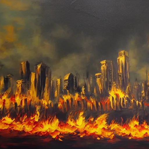 Image similar to a painting of a burning city