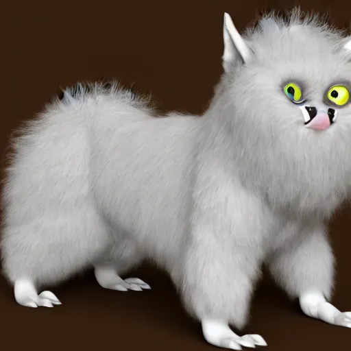 Image similar to fluffy alien cat rabbit hybrid creature character concept 3 d render with detailed fur 4 k