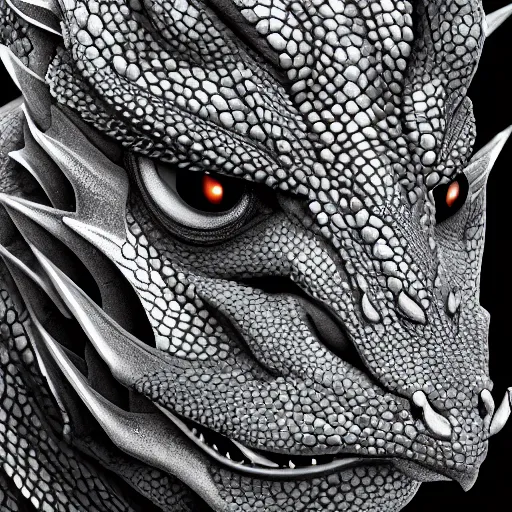 Image similar to portrait photo of a dragon, detailed face, digital art, 4k, silver scales, fire