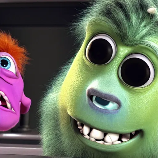 Prompt: movie still of monsters inc characters in a maximum security prison