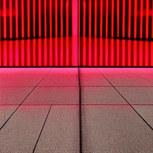 Prompt: red light pours in from the opening above and is reflected on the white floor below