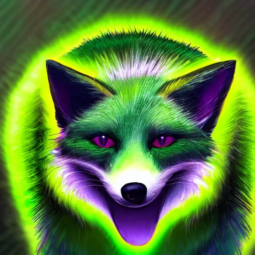 Yellowish Green Fox, Friends / Elves with Black Nose, Magenta Eyes, and  Bright Green and Magenta Elves