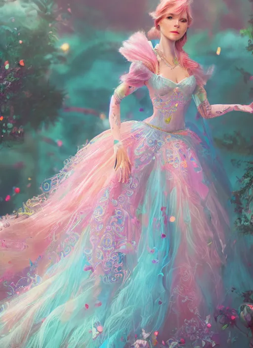 Image similar to detailed full body concept art illustration colorful pastel painting of a Disney princess in full intricate clothing, ultra detailed, digital art, octane render, 4K, dystopian, micro details