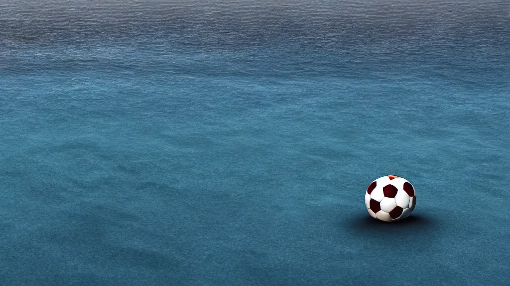 Image similar to a 3D render of football floating in the ocean near an island, high contrast, highly detailed, sharp focus, digital painting, 3D art, illustration, trending on artstation,