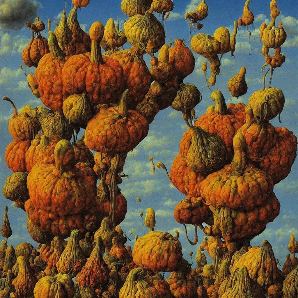 Image similar to a single! colorful! ( beksinski ) gourd fungus bird tower clear empty sky, a high contrast!! ultradetailed photorealistic painting by jan van eyck, audubon, rene magritte, agnes pelton, max ernst, walton ford, andreas achenbach, ernst haeckel, hard lighting, masterpiece