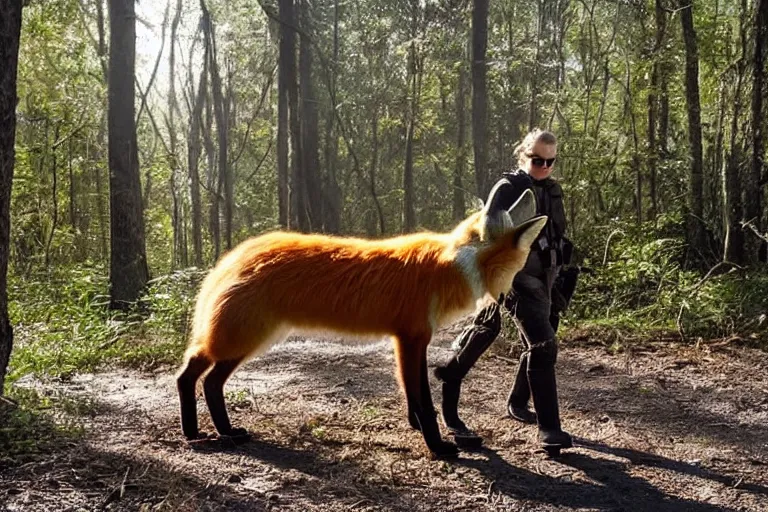 Image similar to an oversized fox, saddled and harnessed, walking through a forest, glowing with silver light, today's featured wildlife photo, 1 6 k