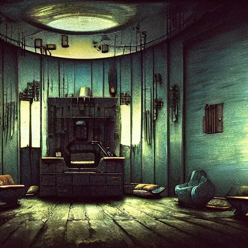 Prompt: detailed painting of bladerunner interior room with japanese furniture and hr giger architecture, artstation, beksinski, cinematic