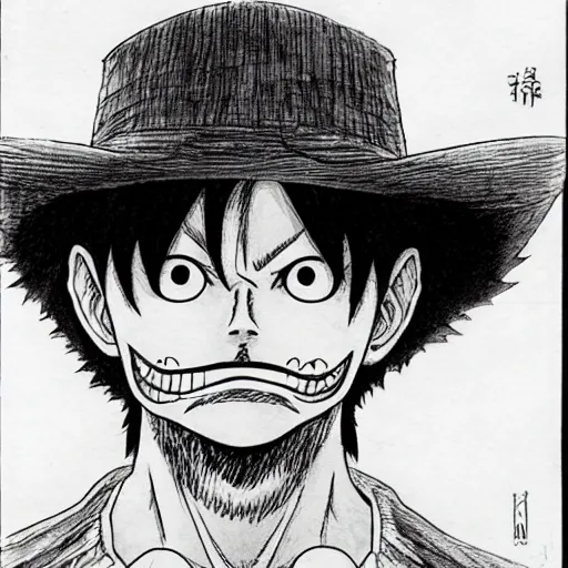 Image similar to [ luffy mustache ] ( by kim jung gi ) ( by kentaro miura )