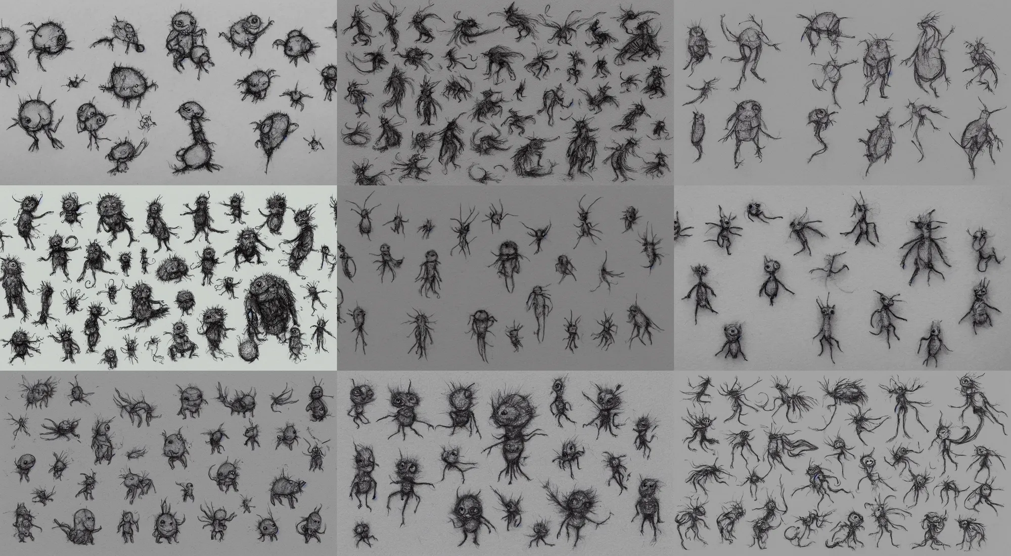 Prompt: eerie tiny creatures sketches