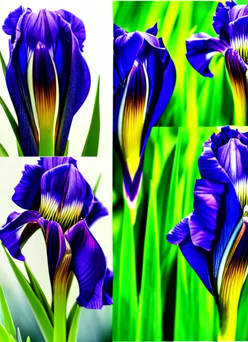 Image similar to montage of thin ringshaped irises, detailed colored textures, eyelashes, advanced art, art styles mix, from wikipedia, wet relections in eyes, sunshine, hd macro photograph, from side, grid o various eye shapes