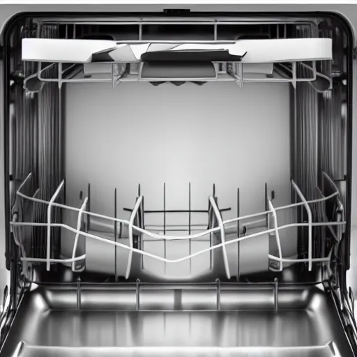 Image similar to The inside of a dishwasher has a single rusty frying pan, studio lighting, professional photography