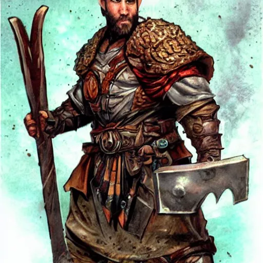 Image similar to ryan reynolds as a d & d dwarven cleric, by simon bisley