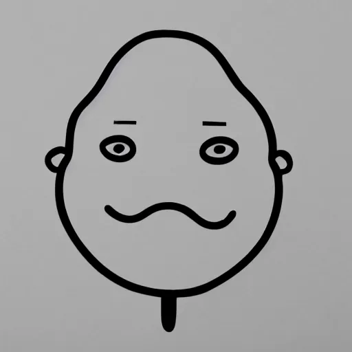 Prompt: minimalistic line portrait of bald short - bearded man with round face, small eyebrows, wide lips and kind blue eyes, black and white, pictogram, ink, pencil