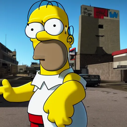 Image similar to homer simpson in call of duty, high quality, 3d render