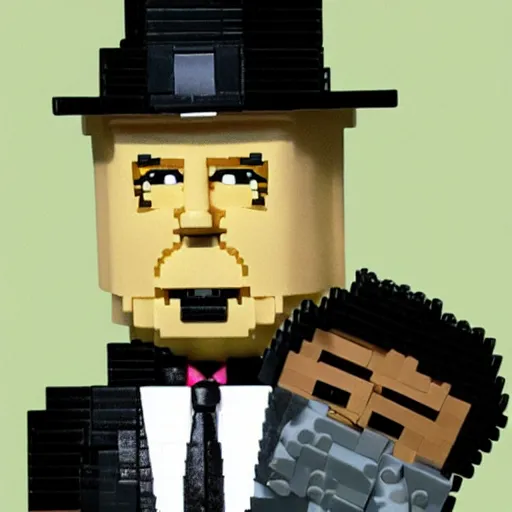 Prompt: Alfred Hitchcock made of legos