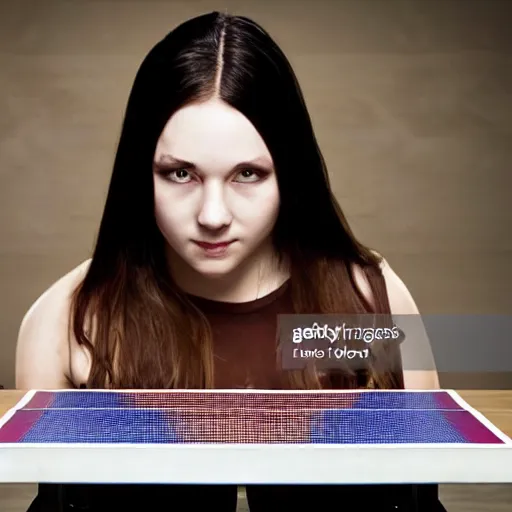 Image similar to kaisa from league of legends, daughter of the void, portrait, playing table tennis