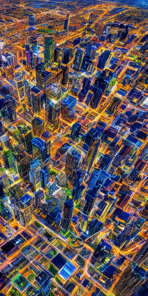 Prompt: hyper realistic photo of calgary city view from the sky, 1 6 k, hyper realistic, fractal art, art station, coherent design, symmetrical, vivid colour, complementary colour, golden ratio, detailed, sharp lines, intricate, rainbow shift, in unreal 3 d engine, ray tracing, octane render