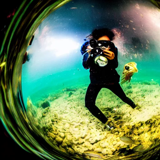 Image similar to fisheye underwater footage of a city street photography