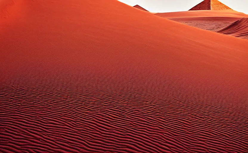 Prompt: red dunes with pyramids, digital art, trending