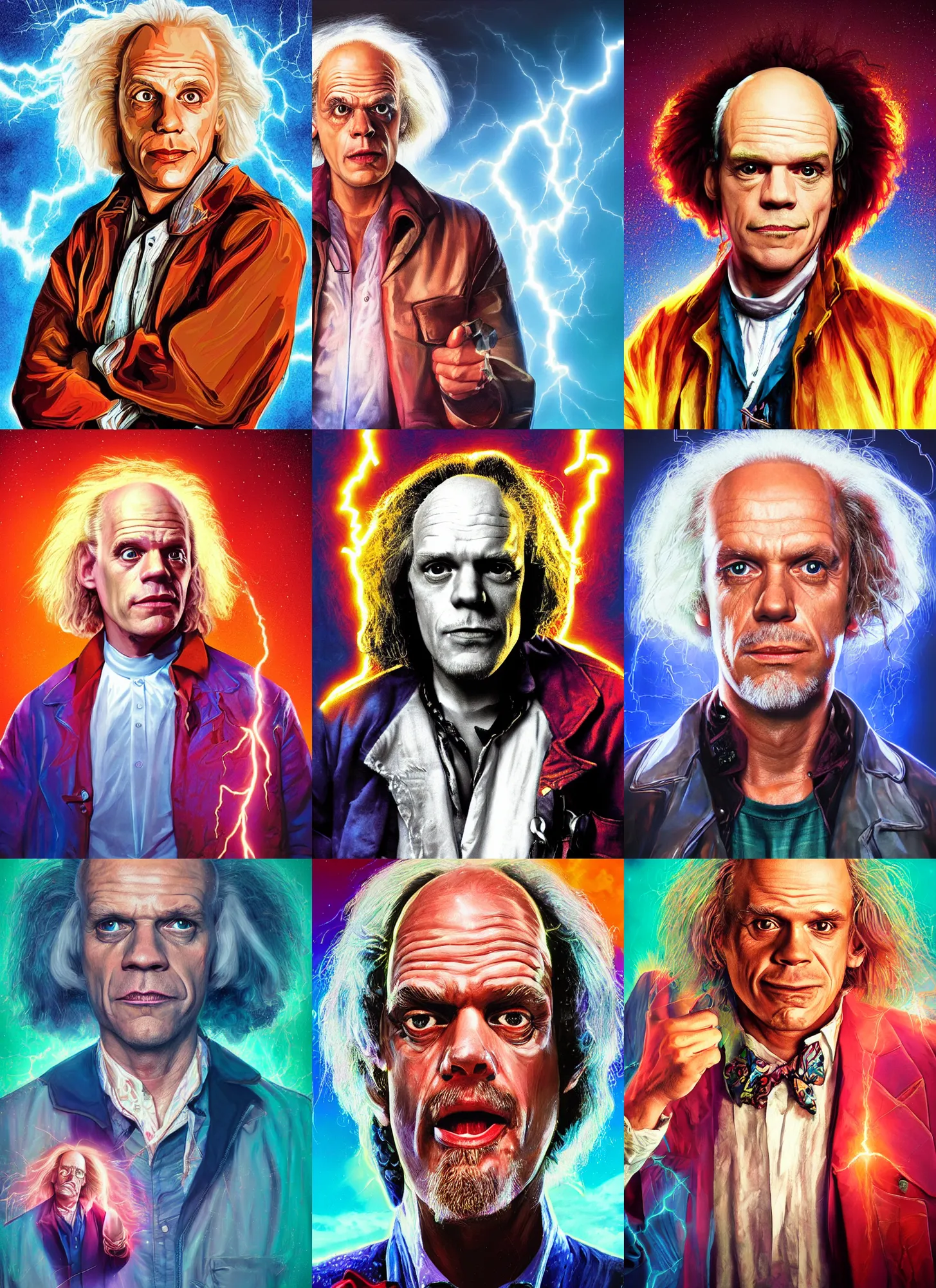 Prompt: portrait of john malkovich as doc brown, lightning background, digital art by tom chambers, anna ditmann, vibrant color scheme, intricately detailed, cinematic, artstation,