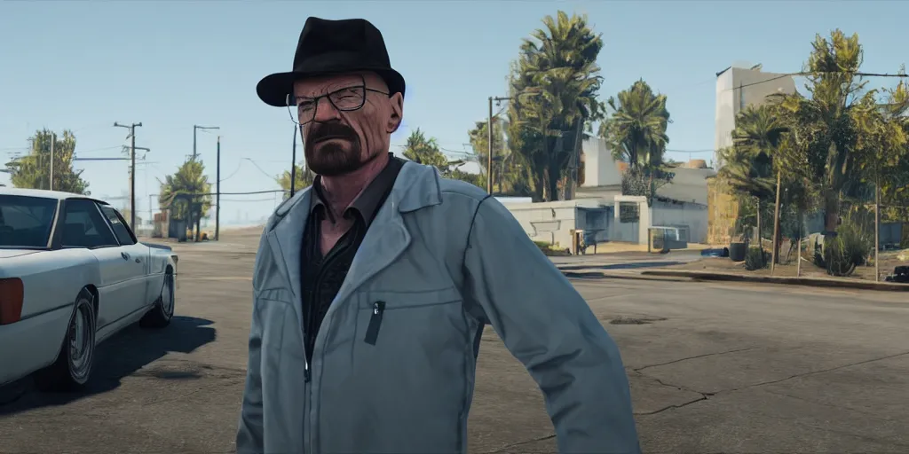 Image similar to Walter White as a GTA 6 character, 4k detailed, rendered in unreal engine 5, 8k