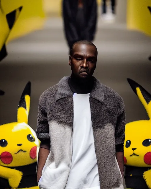 Image similar to hyperrealistic and heavy detailed 2321s Yeezy runway show of Pikachu , Leica SL2 50mm, vivid color, high quality, high textured