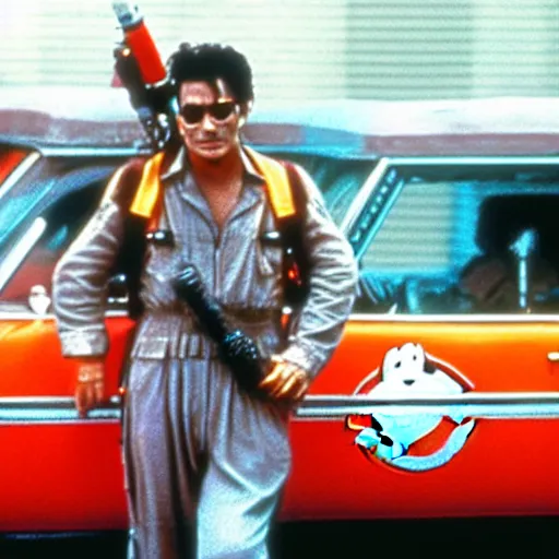 Image similar to Johnny Depp as a Ghostbuster in the movie Ghostbusters