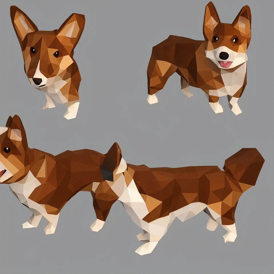 Image similar to corgi, low polygon, HD, detailed.
