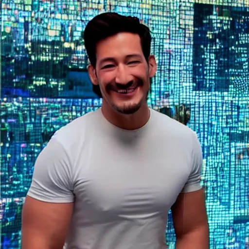 Image similar to a high quality photo of handsome markiplier, gigachad