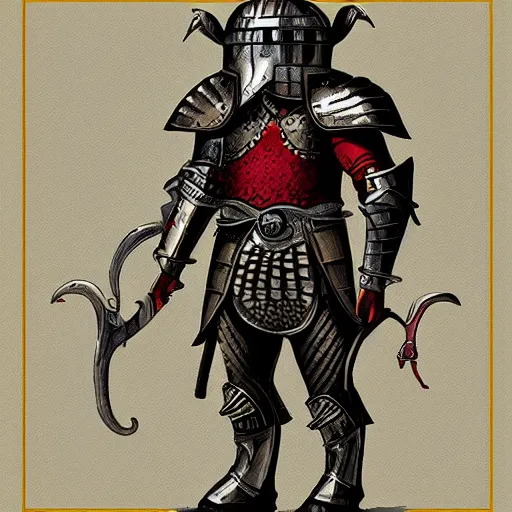Image similar to armored knight wearing a tusked elephant helmet, dungeons and dragons illustration