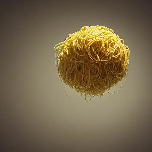 Prompt: flying ball of spaghetti