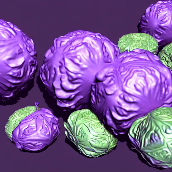 Image similar to high quality 3 d render very cute cabbages money dollar! party! highly detailed, unreal engine cinematic smooth, moody purple glow light, low angle, uhd 8 k, sharp focus