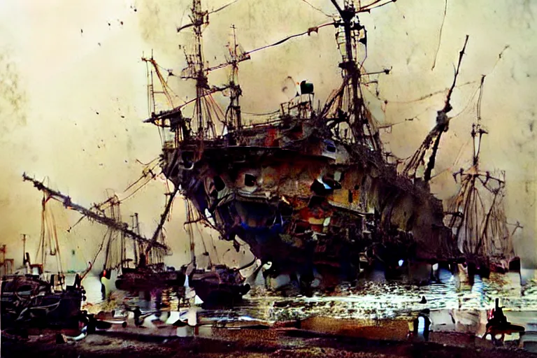 Prompt: (((((a ramshackle shipyard))))) by Jean-Baptiste Monge!!!!!!!!!!!!!!!!!!!!!!!!!!!