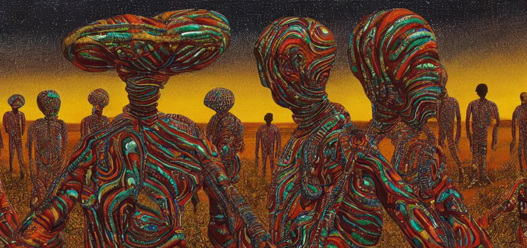 Image similar to very high resolution image from a new movie. a beautiful african landscape, alien invasion. 2 4 mm, photorealistic, photography, directed by mati klarwein