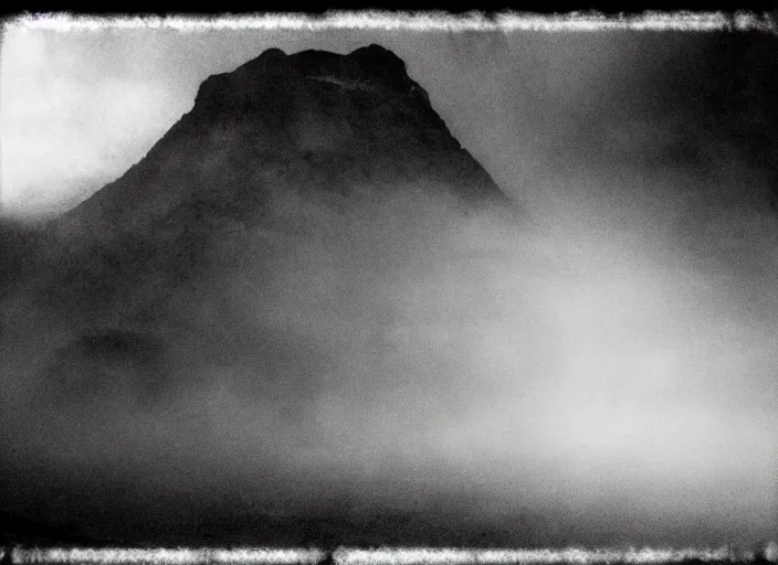 Image similar to chtulhu, mist, lomography photo effect, monochrome, noise grain film