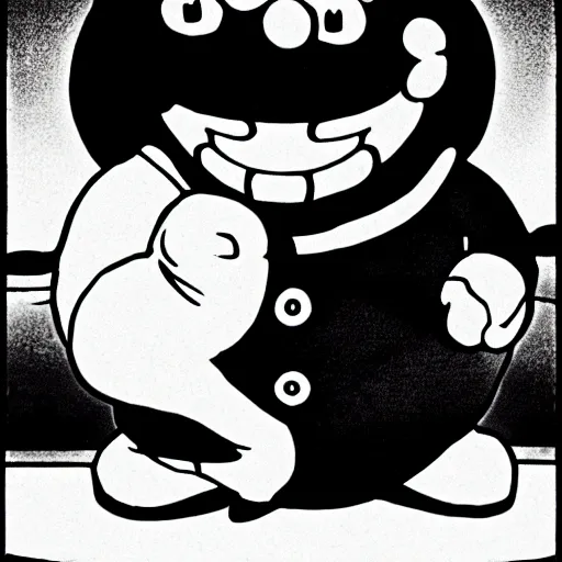 Prompt: ! dream a fat man wearing rock costume singing aloud on the stage, black and white, manga, doraemon by fujiko f fujio,