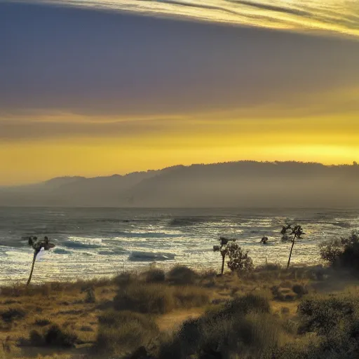 Image similar to !dream Early evening has set in. California's noncommital sun shrugs through the haze. If Midwest evenings boast a lush act of violence thrown against the sky, this so-called golden state treats its day-ends with the frugality of divorce. Dips out, aloof.