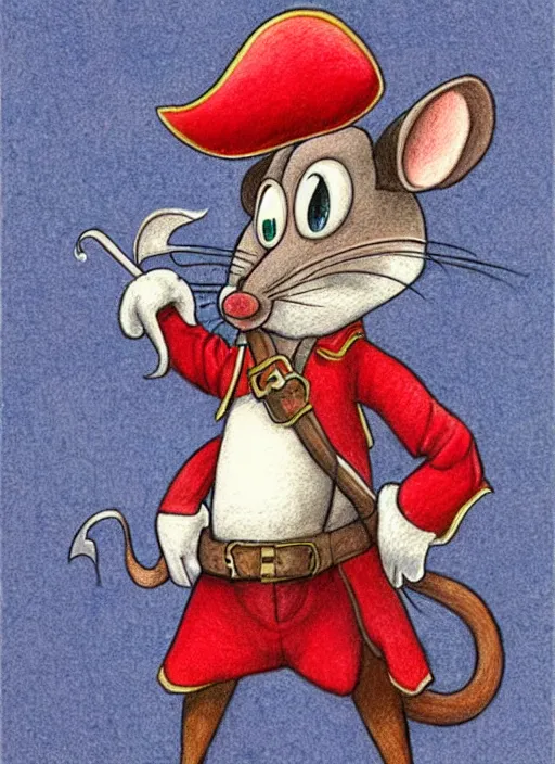 Image similar to detailed colored pencil drawing of an anthropomorphic mouse as a pirate